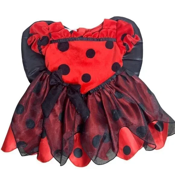 Miniwear Polka Dot Ladybug Dress 3-6 months Red Velvet Wings Costume Dress Up - Picture 1 of 6
